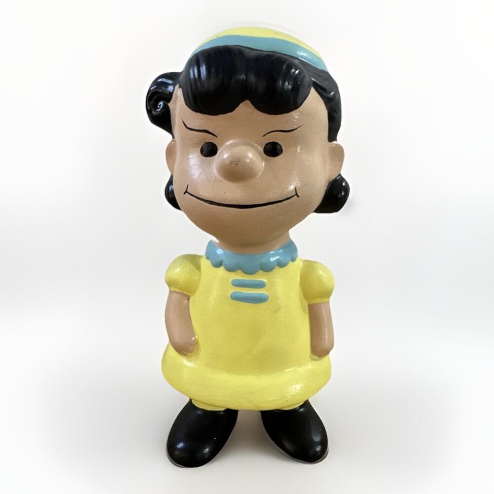Vintage Lucy Peanuts Ceramic Figurine Yellow Dress Charlie Brown Character